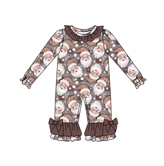 7.30Preorder(moq 5)Baby Infant Girls Santa Plaid Ruffle Pant Christmas Rompers