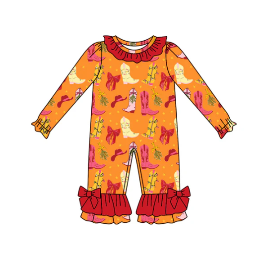 7.30 Preorder(moq 5)Baby Infant Girls Long Sleeves Bows Boots Ruffle Pants Rompers