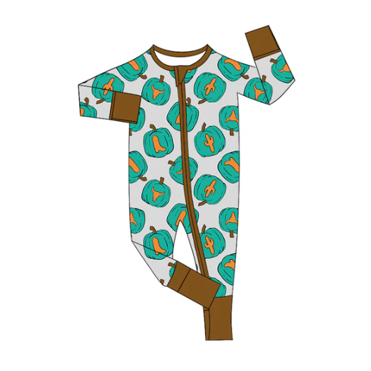 7.30 Preorder(moq 5)Baby Infant Boys Long Sleeves Boots Pumpkins Fall Zipper Rompers