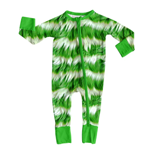 7.30 Preorder(moq 5)Baby Infant Boys Long Sleeves Fur Print Christmas Zipper Rompers