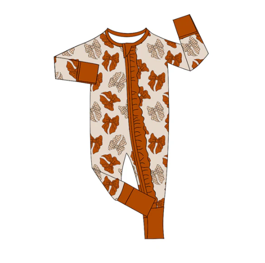 7.30 Preorder(moq 5)Baby Infant Boys Long Sleeves Plaid Bows Fall Zipper Rompers