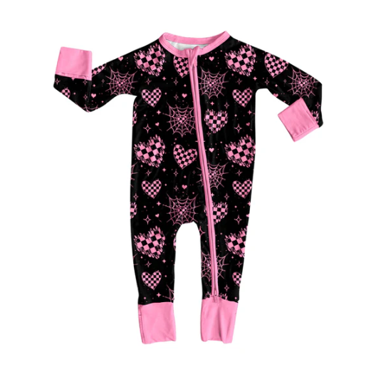 7.30 Preorder(moq 5)Baby Infant Boys Long Sleeves Spider Web Hearts Halloween Zipper Rompers