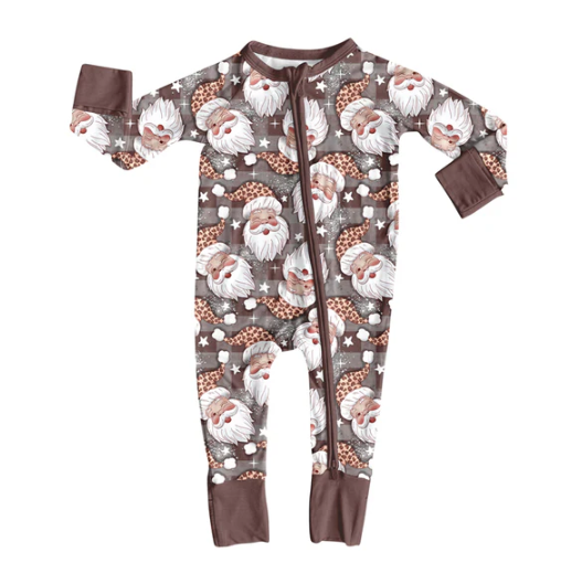 7.30 Preorder(moq 5)Baby Infant Boys Long Sleeves Santa Plaid Christmas Zipper Rompers