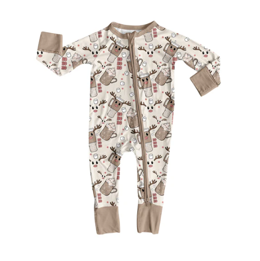 7.30 Preorder(moq 5)Baby Infant Boys Long Sleeves Deer Cups Christmas Zipper Rompers