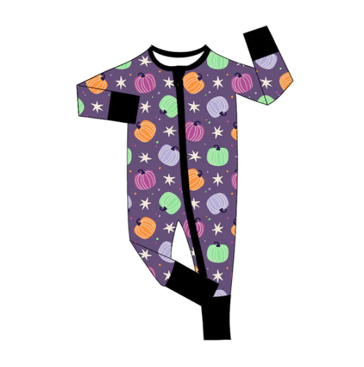 7.30 Preorder(moq 5)Baby Infant Boys Long Sleeves Colorful Pumpkins Plaid Fall Zipper Rompers