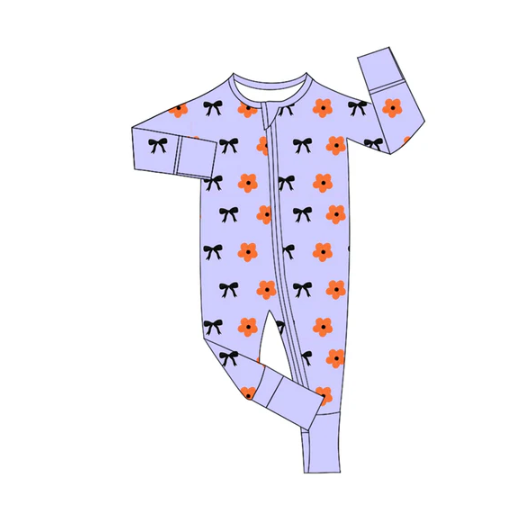 7.31 Preorder(moq 5)Baby Infant Boys Long Sleeves Pink Flowers Bows Zipper Rompers