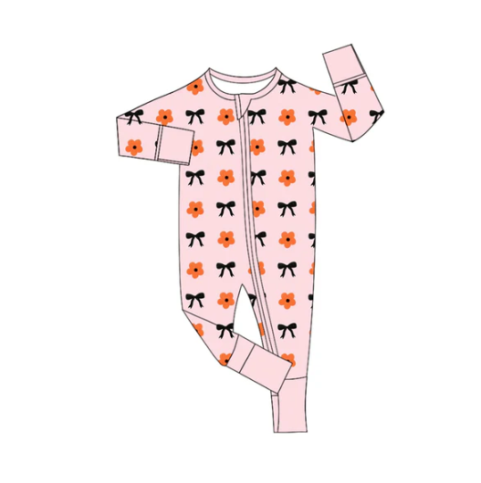 7.31 Preorder(moq 5)Baby Infant Girls Long Sleeves Flowers Bows Zipper Rompers