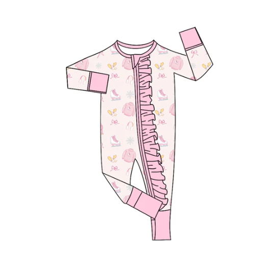 7.31 Preorder(moq 5)Baby Infant Girls Long Sleeves Christmas Snowflake Bows Ruffle Zipper Rompers