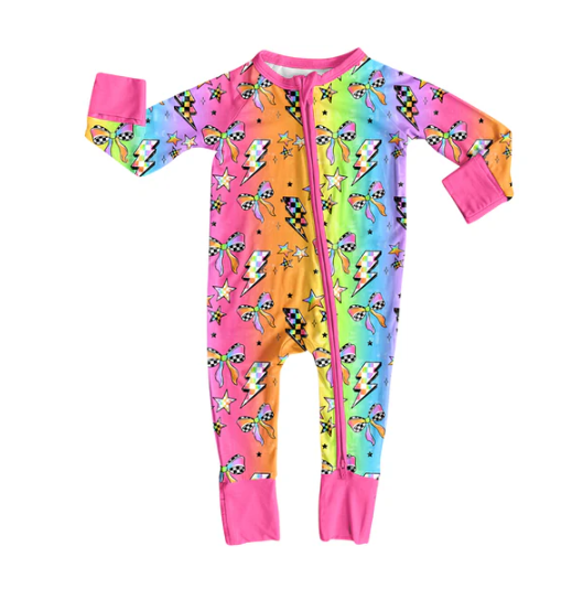 7.31 Preorder(moq 5)Baby Infant Boys Long Sleeves Colorful Bows Stars Plaid Zipper Rompers