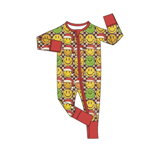 7.31 Preorder(moq 5)Baby Infant Boys Long Sleeves Christmas Hats Smiles Plaid Zipper Rompers