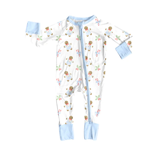 7.31 preorder(moq 5)Baby Infant Boys Long Sleeves Candy Cane Gingerbread Christmas Zipper Rompers