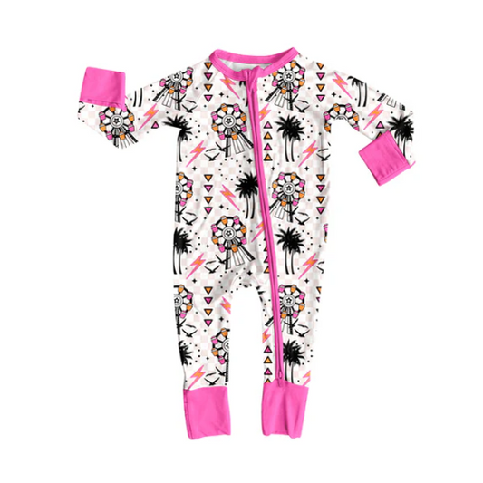 7.31 preorder(moq 5)Baby Infant Boys Long Sleeves Pink Beach Birds Zipper Rompers