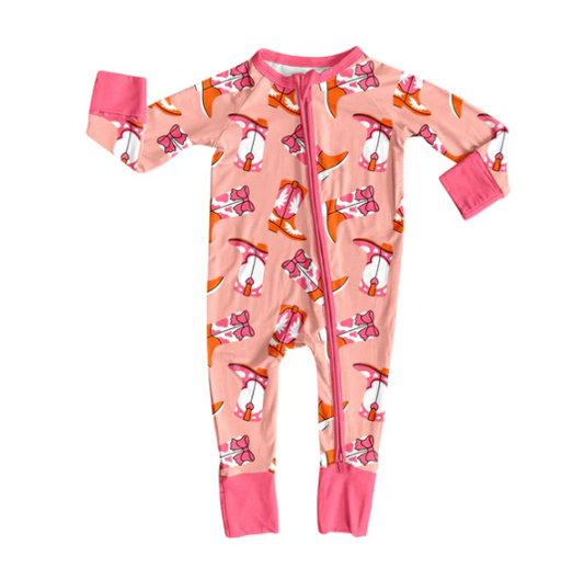 7.31 preorder(moq 5)Baby Infant Boys Long Sleeves Pink Boots Plaid Zipper Rompers