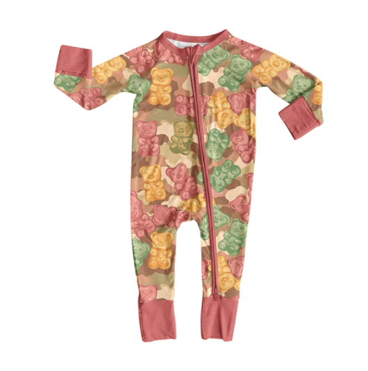 7.31 preorder(moq 5)Baby Infant Boys Long Sleeves Camo Print Bear Candy Zipper Rompers