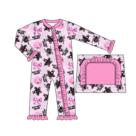 7.31 preorder(moq 5)Baby Infant Girls Spider Bows Pumpkins Ruffle Halloween Zipper Rompers