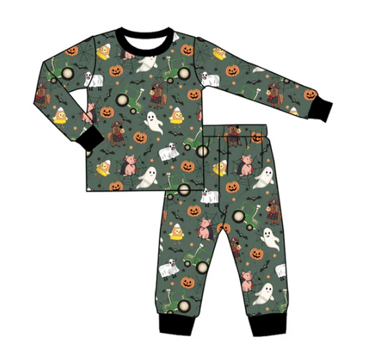 7.31 Preorder (moq 5)Baby Boys Ghost Pumpkins Farm Top Pants Halloween Pajamas Set