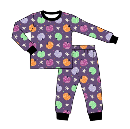 7.31  Preorder (moq 5)Baby Boys Colorful Pumpkins Stars Plaid Top Pants Fall Pajamas Set