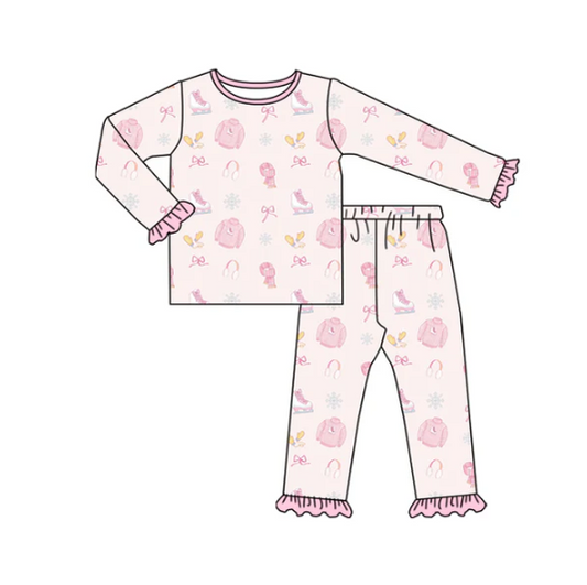 7.31 Preorder (moq 5)Baby Girls Bows Snowflake Plaid Top Pant Christmas Pajamas Set