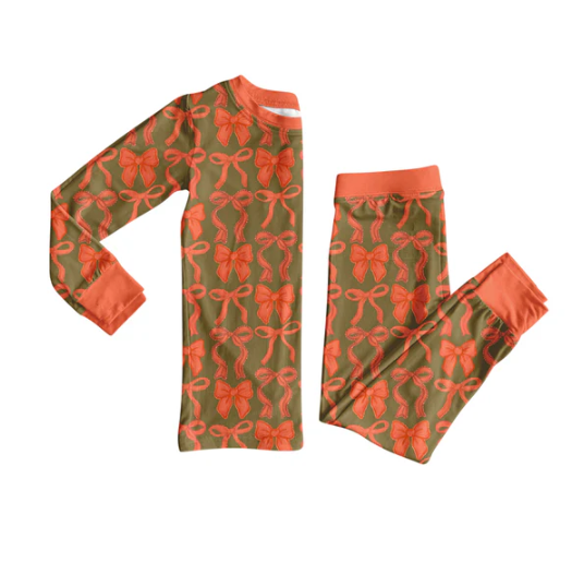 7.31 Preorder (moq 5)Baby Girls Pink Bows Plaid Top Pant Pajamas Set