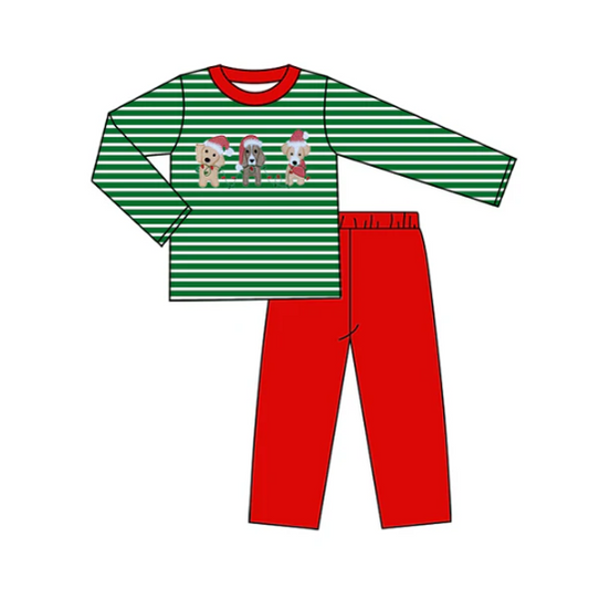 7.31 Preorder (moq 5)Baby Boys Dogs Light Stripes Top Legging Pants Christmas Set