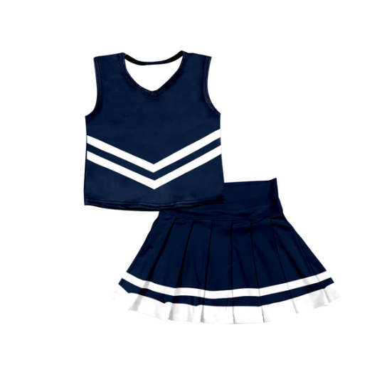 8.1 Preorder (moq 5)Baby Girls Navy Sleeveless Team Vest Pleated Skorts Set