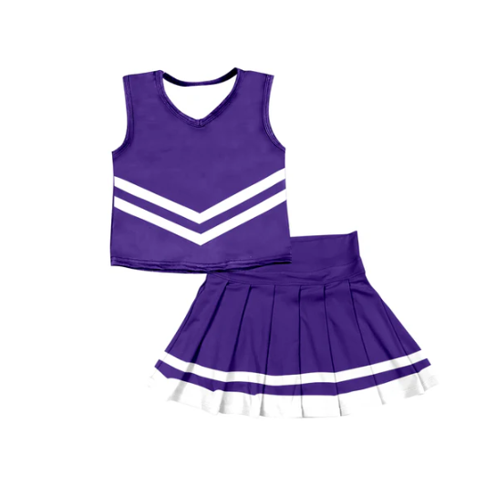 8.1 Preorder (moq 5)Baby Girls Purple Sleeveless Team Vest Pleated Skorts Set