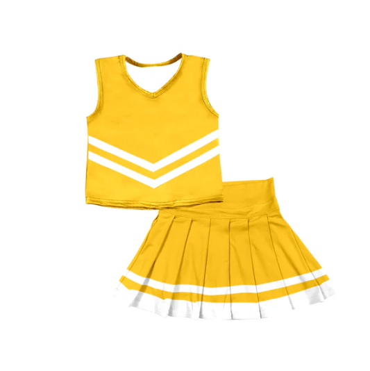 8.1 Preorder (moq 5)Baby Girls Yellow Sleeveless Team Vest Pleated Skorts Set