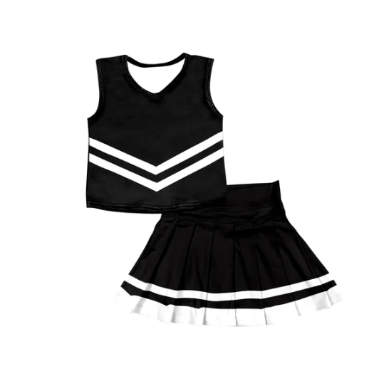 8.1 Preorder (moq 5)Baby Girls Black Sleeveless Team Vest Pleated Skorts Set