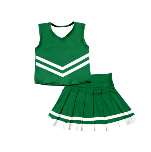 8.1 Preorder (moq 5)Baby Girls Green Sleeveless Team Vest Pleated Skorts Set