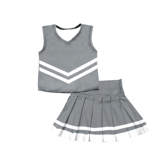 8.1 Preorder (moq 5)Baby Girls Gray Sleeveless Team Vest Pleated Skorts Set