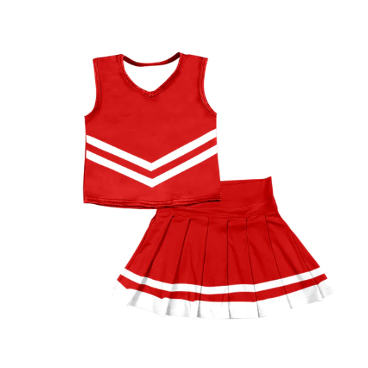 8.1 Preorder (moq 5)Baby Girls Red Sleeveless Team Vest Pleated Skorts Set
