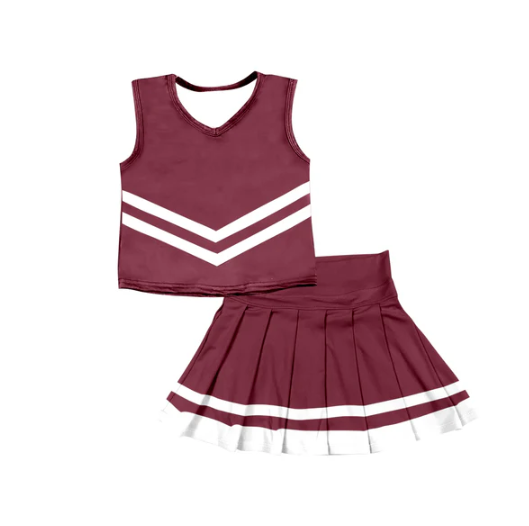 8.1 Preorder (moq 5)Baby Girls Dark Red Sleeveless Team Vest Pleated Skorts Set