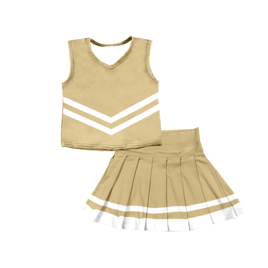 8.1 Preorder (moq 5)Baby Girls Khaki Sleeveless Team Vest Pleated Skorts Set