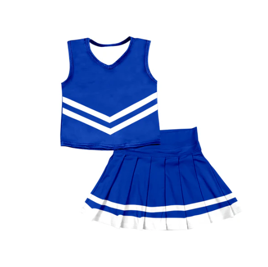 8.1 Preorder (moq 5)Baby Girls Hot Blue Sleeveless Team Vest Pleated Skorts Set