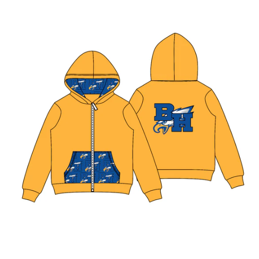 8.1 Preorder (moq 5)Baby Boys Yellow BH Eagle Team Pocket Zipper Hoodies Tops