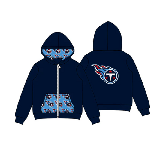 8.1 Preorder (moq 5)Baby Boys Navy T Stars Team Pocket Zipper Hoodies Tops