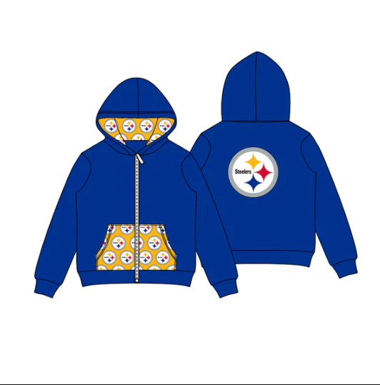 8.1 Preorder (moq 5)Baby Boys Hot Blue Steelers Stars Team Pocket Zipper Hoodies Tops