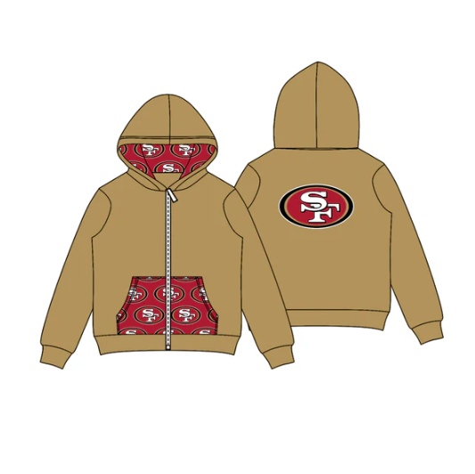 8.1 Preorder (moq 5)Baby Boys Khaki SF Team Pocket Zipper Hoodies Tops
