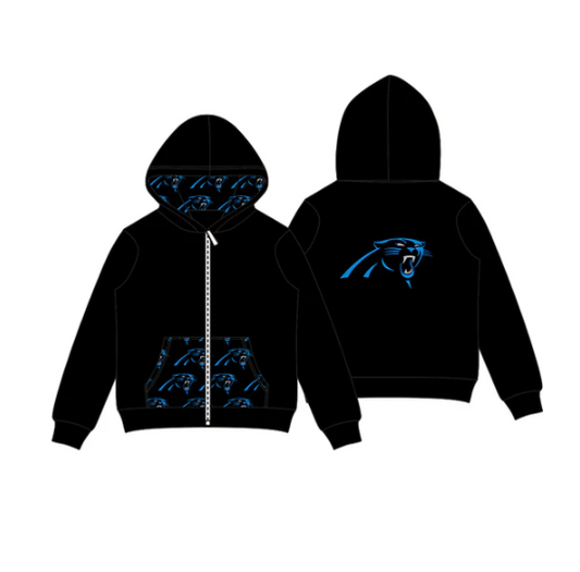 8.1 Preorder (moq 5)Baby Boys Black Leopard Team Pocket Zipper Hoodies Tops