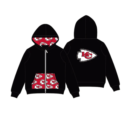 8.1 Preorder (moq 5)Baby Boys Black KC Team Pocket Zipper Hoodies Tops