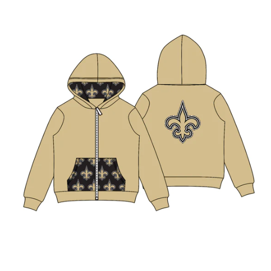 8.1 Preorder (moq 5)Baby Boys Khaki Tridents Team Pocket Zipper Hoodies Tops