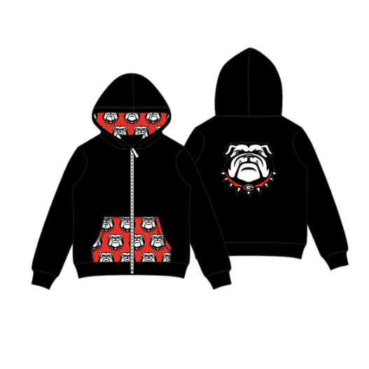 8.1 Preorder (moq 5)Baby Boys Black Bulldogs Team Pocket Zipper Hoodies Tops