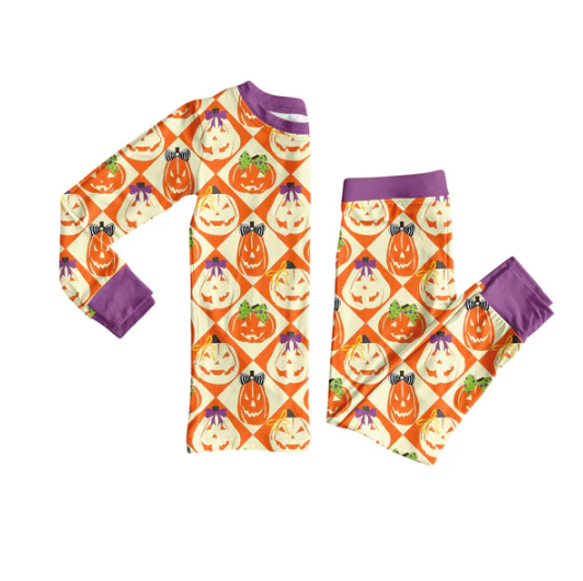 8.2 Preorder (moq 5)Baby Girls Ghost Pumpkins Plaid Top Pant Halloween Pajamas Set