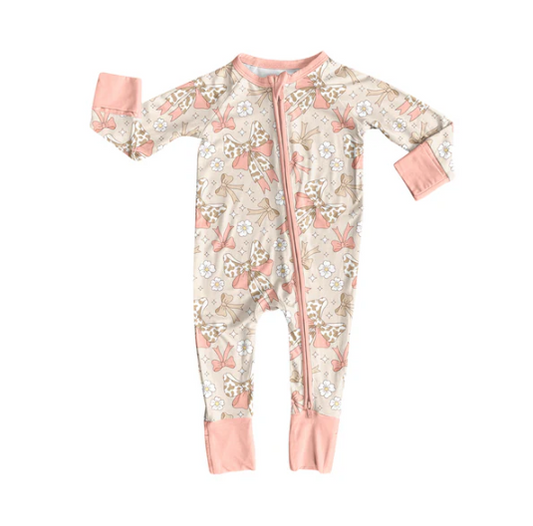 8.2 Preorder(moq 5)Baby Infant Boys Peach Camo Bows Flowers Plaid Zipper Rompers