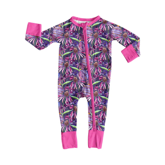 8.2 Preorder(moq 5)Baby Infant Boys Hot Pink Flowers Bows Halloween Zipper Rompers