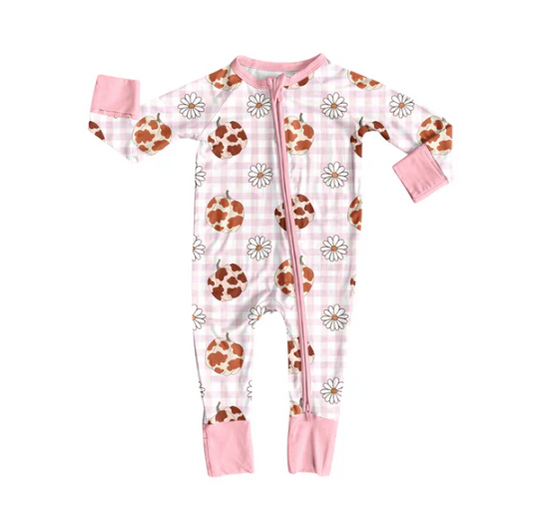 8.2 Preorder(moq 5)Baby Infant Boys Pink Camo Pumpkins Daisy Plaid Fall Zipper Rompers