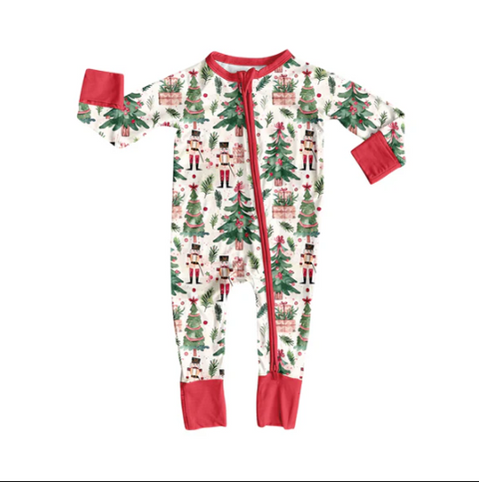 8.2 Preorder(moq 5)Baby Infant Boys Christmas Trees Soldiers Plaid Zipper Rompers
