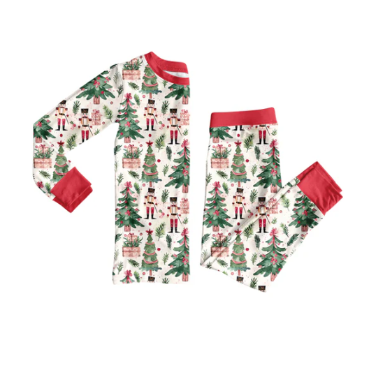 8.2 Preorder (moq 5)Baby Girls Christmas Trees Soldiers Plaid Top Pant Pajamas Set