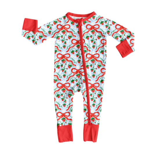 8.2 Preorder(moq 5)Baby Infant Boys Red Bows Strawberry Plaid Zipper Rompers