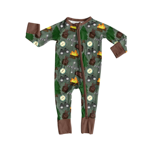 8.2 Preorder(moq 5)Baby Infant Boys Long Sleeves Western Camping Zipper Rompers